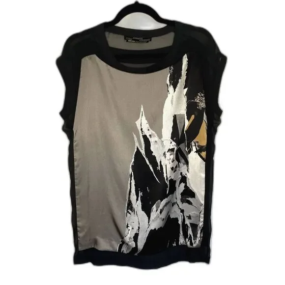 AllSaints Reverso Rip It Up Top / Tunic - Black and Gray Print Size 4 - Picture 1 of 7